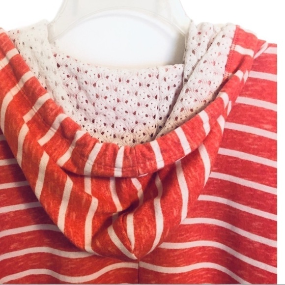 Self Esteem Coral & White Striped Hoodie Lace Casual Top Size M - Picture 3 of 4